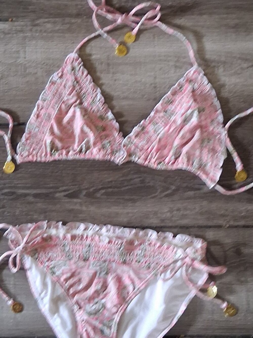 JUICY COUTURE PINK SMOCKED STRING BIKINI Medium or Large NEW - Picture 6 of 14